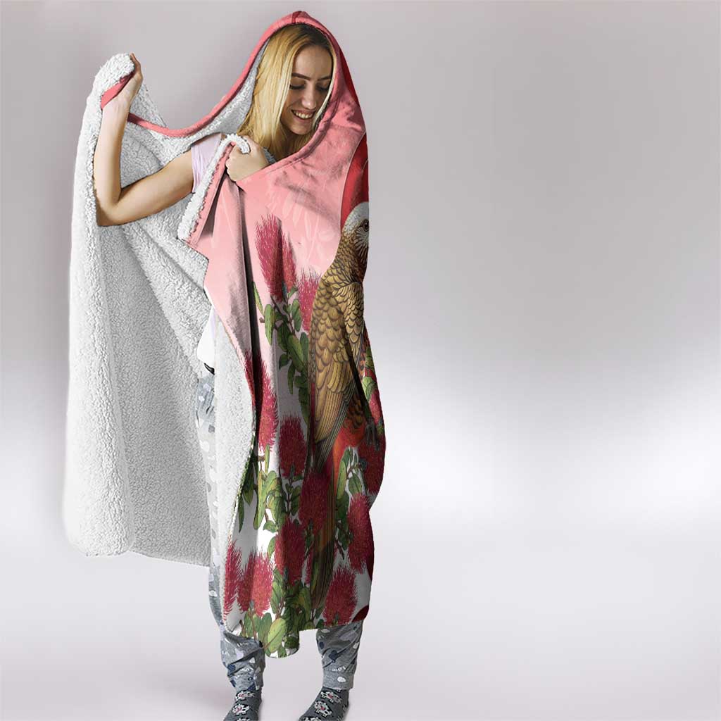 New Zealand Parrot Kaka Hooded Blanket Maori Koru With Pohutukawa Flowers LT05 - Polynesian Pride