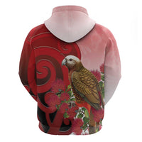 New Zealand Parrot Kaka Hoodie Maori Koru With Pohutukawa Flowers - Polynesian Pride
