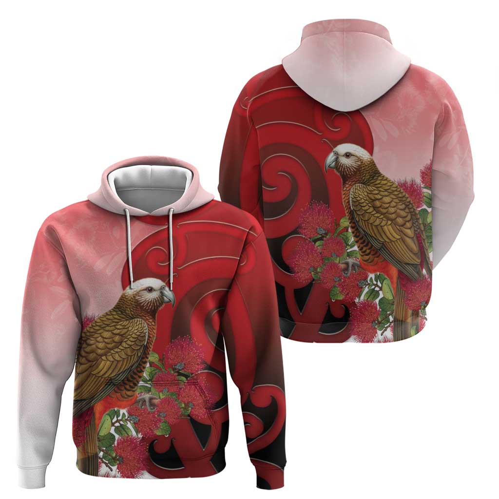 New Zealand Parrot Kaka Hoodie Maori Koru With Pohutukawa Flowers - Polynesian Pride