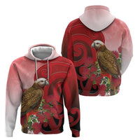 New Zealand Parrot Kaka Hoodie Maori Koru With Pohutukawa Flowers - Polynesian Pride