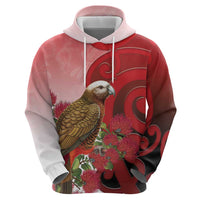 New Zealand Parrot Kaka Hoodie Maori Koru With Pohutukawa Flowers - Polynesian Pride