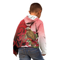 New Zealand Parrot Kaka Kid Hoodie Maori Koru With Pohutukawa Flowers - Polynesian Pride