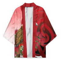 New Zealand Parrot Kaka Kimono Maori Koru With Pohutukawa Flowers LT05 Unisex Red - Polynesian Pride