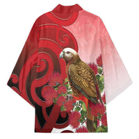 New Zealand Parrot Kaka Kimono Maori Koru With Pohutukawa Flowers LT05 - Polynesian Pride