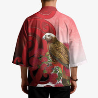 New Zealand Parrot Kaka Kimono Maori Koru With Pohutukawa Flowers LT05 - Polynesian Pride