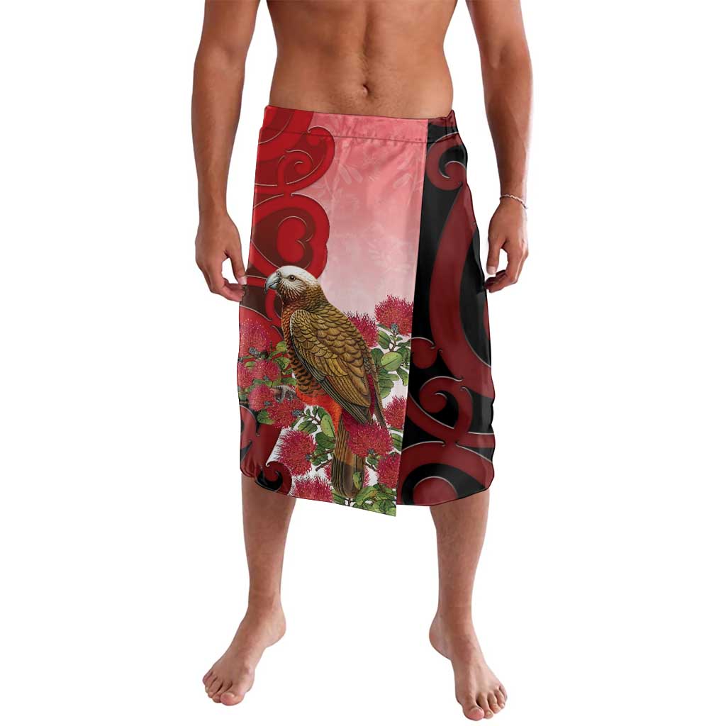New Zealand Parrot Kaka Lavalava Maori Koru With Pohutukawa Flowers LT05 Red - Polynesian Pride