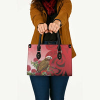 New Zealand Parrot Kaka Leather Bag Maori Koru With Pohutukawa Flowers LT05 - Polynesian Pride