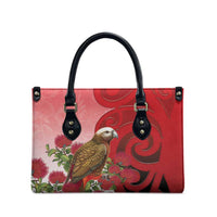 New Zealand Parrot Kaka Leather Bag Maori Koru With Pohutukawa Flowers LT05 - Polynesian Pride
