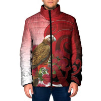New Zealand Parrot Kaka Padded Jacket Maori Koru With Pohutukawa Flowers LT05 Men Red - Polynesian Pride