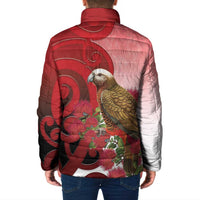 New Zealand Parrot Kaka Padded Jacket Maori Koru With Pohutukawa Flowers LT05 - Polynesian Pride