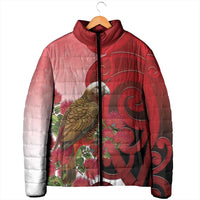 New Zealand Parrot Kaka Padded Jacket Maori Koru With Pohutukawa Flowers LT05 - Polynesian Pride