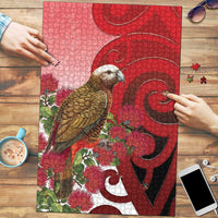 New Zealand Parrot Kaka Puzzle Maori Koru With Pohutukawa Flowers - Polynesian Pride