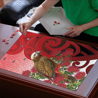 New Zealand Parrot Kaka Puzzle Maori Koru With Pohutukawa Flowers - Polynesian Pride