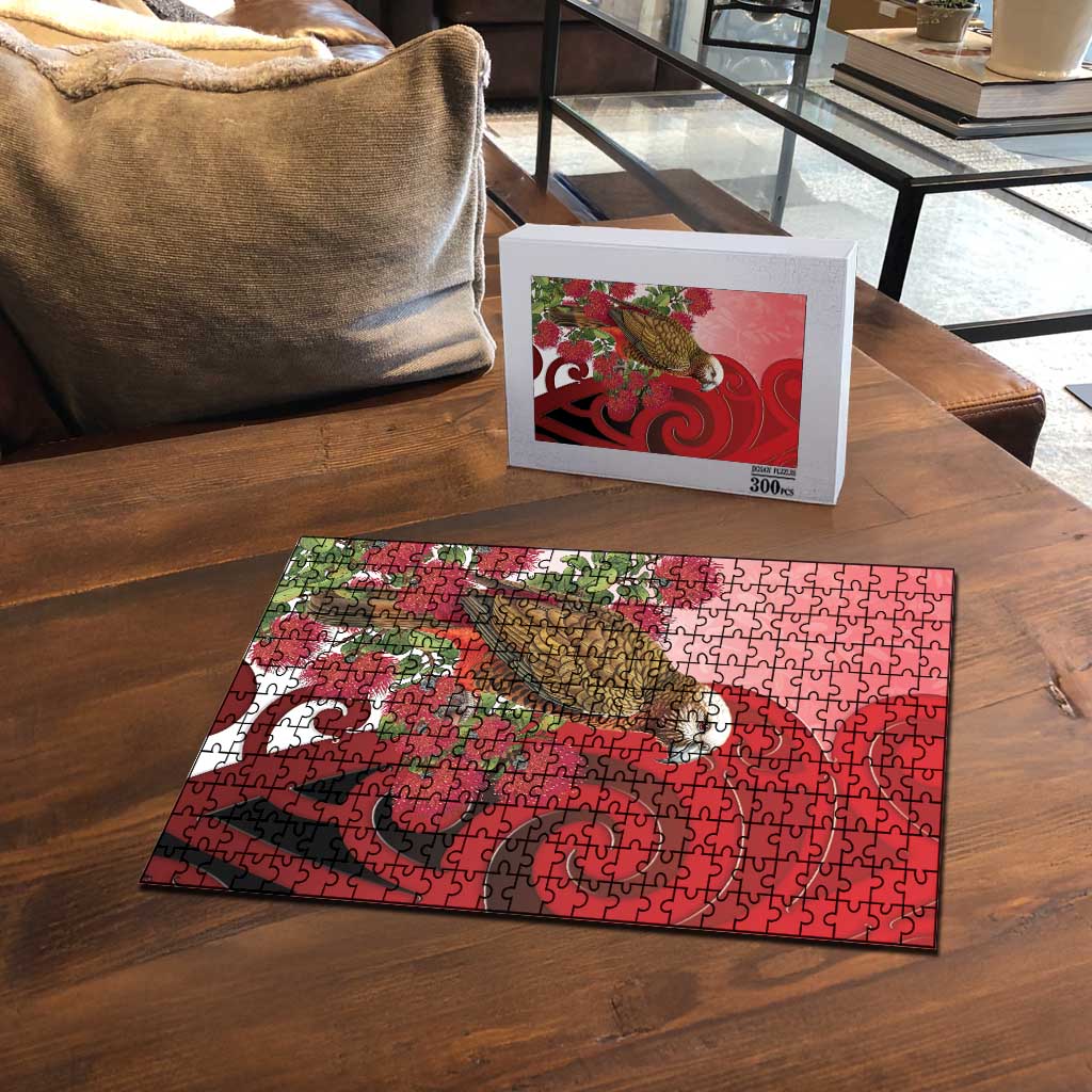 New Zealand Parrot Kaka Puzzle Maori Koru With Pohutukawa Flowers - Polynesian Pride
