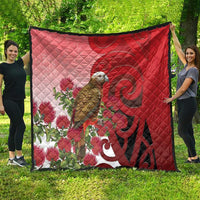 New Zealand Parrot Kaka Quilt Maori Koru With Pohutukawa Flowers - Polynesian Pride