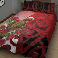 New Zealand Parrot Kaka Quilt Bed Set Maori Koru With Pohutukawa Flowers - Polynesian Pride