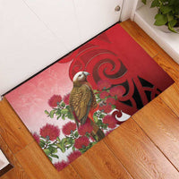 New Zealand Parrot Kaka Rubber Doormat Maori Koru With Pohutukawa Flowers LT05 - Polynesian Pride