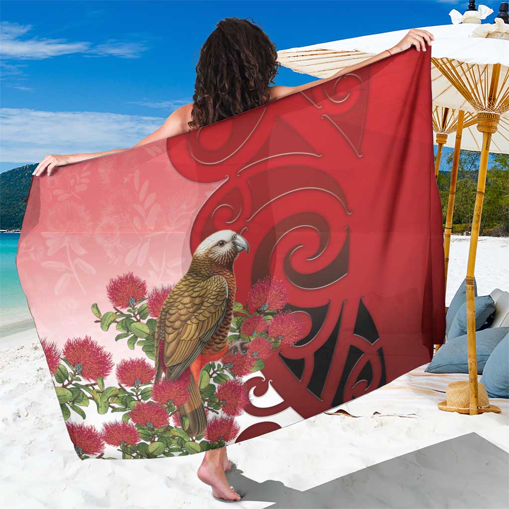 New Zealand Parrot Kaka Sarong Maori Koru With Pohutukawa Flowers - Polynesian Pride
