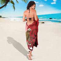 New Zealand Parrot Kaka Sarong Maori Koru With Pohutukawa Flowers - Polynesian Pride