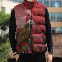New Zealand Parrot Kaka Sleeveless Puffer Jacket Maori Koru With Pohutukawa Flowers LT05 - Polynesian Pride