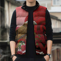 New Zealand Parrot Kaka Sleeveless Puffer Jacket Maori Koru With Pohutukawa Flowers LT05 - Polynesian Pride