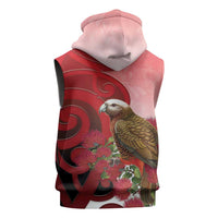 New Zealand Parrot Kaka Sleeveless Zip Hoodie Maori Koru With Pohutukawa Flowers - Polynesian Pride