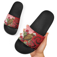 New Zealand Parrot Kaka Slide Sandals Maori Koru With Pohutukawa Flowers LT05 - Polynesian Pride