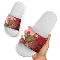 New Zealand Parrot Kaka Slide Sandals Maori Koru With Pohutukawa Flowers LT05 - Polynesian Pride