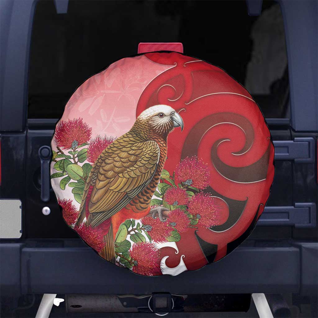New Zealand Parrot Kaka Spare Tire Cover Maori Koru With Pohutukawa Flowers LT05 No hole Red - Polynesian Pride