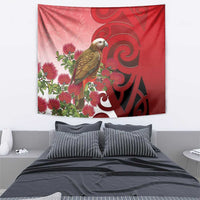 New Zealand Parrot Kaka Tapestry Maori Koru With Pohutukawa Flowers LT05 - Polynesian Pride