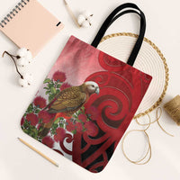 New Zealand Parrot Kaka Tote Bag Maori Koru With Pohutukawa Flowers LT05 Black Strap One Size Red - Polynesian Pride