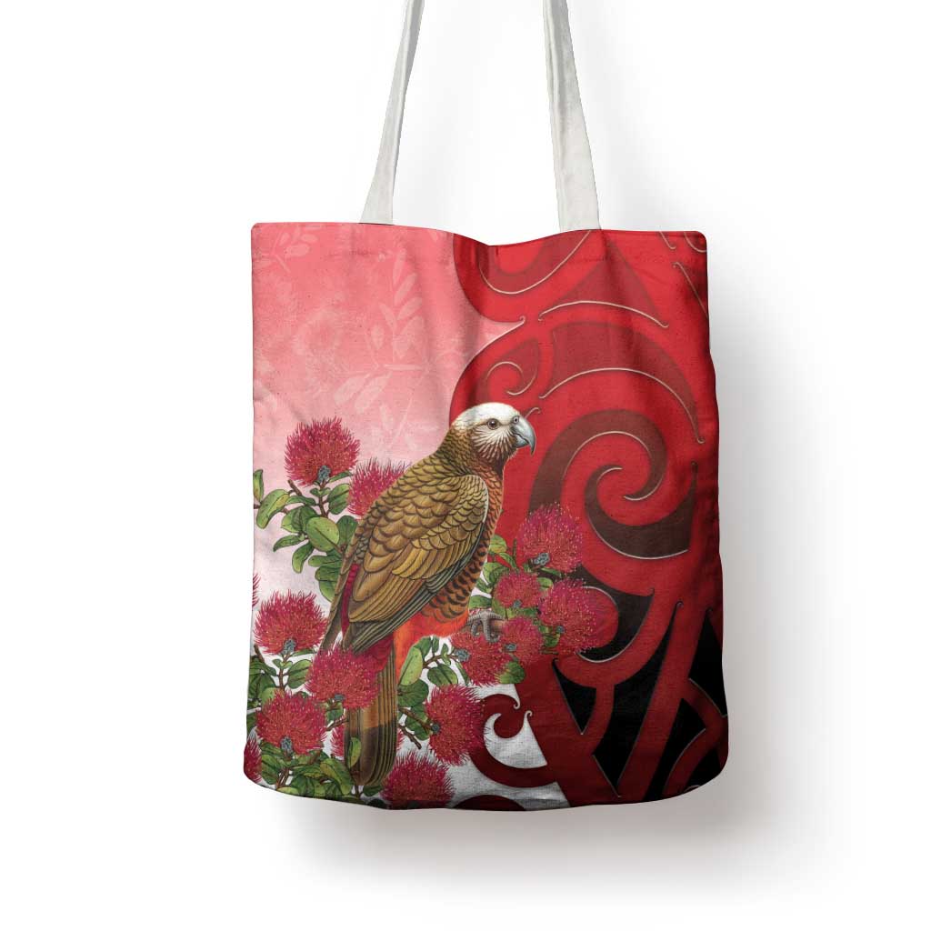 New Zealand Parrot Kaka Tote Bag Maori Koru With Pohutukawa Flowers LT05 - Polynesian Pride