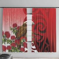New Zealand Parrot Kaka Window Curtain Maori Koru With Pohutukawa Flowers LT05 With Hooks Red - Polynesian Pride