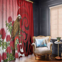 New Zealand Parrot Kaka Window Curtain Maori Koru With Pohutukawa Flowers LT05 - Polynesian Pride
