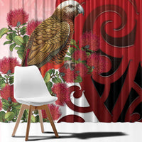 New Zealand Parrot Kaka Window Curtain Maori Koru With Pohutukawa Flowers LT05 - Polynesian Pride