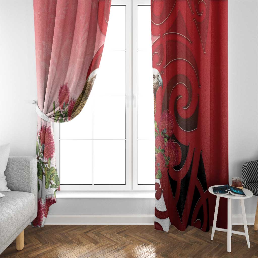 New Zealand Parrot Kaka Window Curtain Maori Koru With Pohutukawa Flowers LT05 - Polynesian Pride