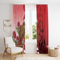 New Zealand Parrot Kaka Window Curtain Maori Koru With Pohutukawa Flowers LT05 - Polynesian Pride