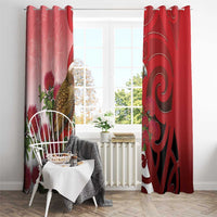New Zealand Parrot Kaka Window Curtain Maori Koru With Pohutukawa Flowers LT05 - Polynesian Pride