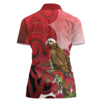 New Zealand Parrot Kaka Women Polo Shirt Maori Koru With Pohutukawa Flowers - Polynesian Pride