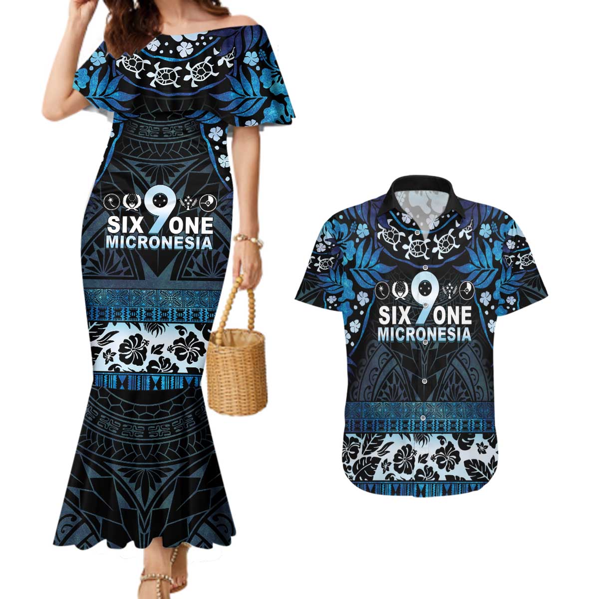 Micronesia FSM 691 Couples Matching Mermaid Dress and Hawaiian Shirt Respect Culture
