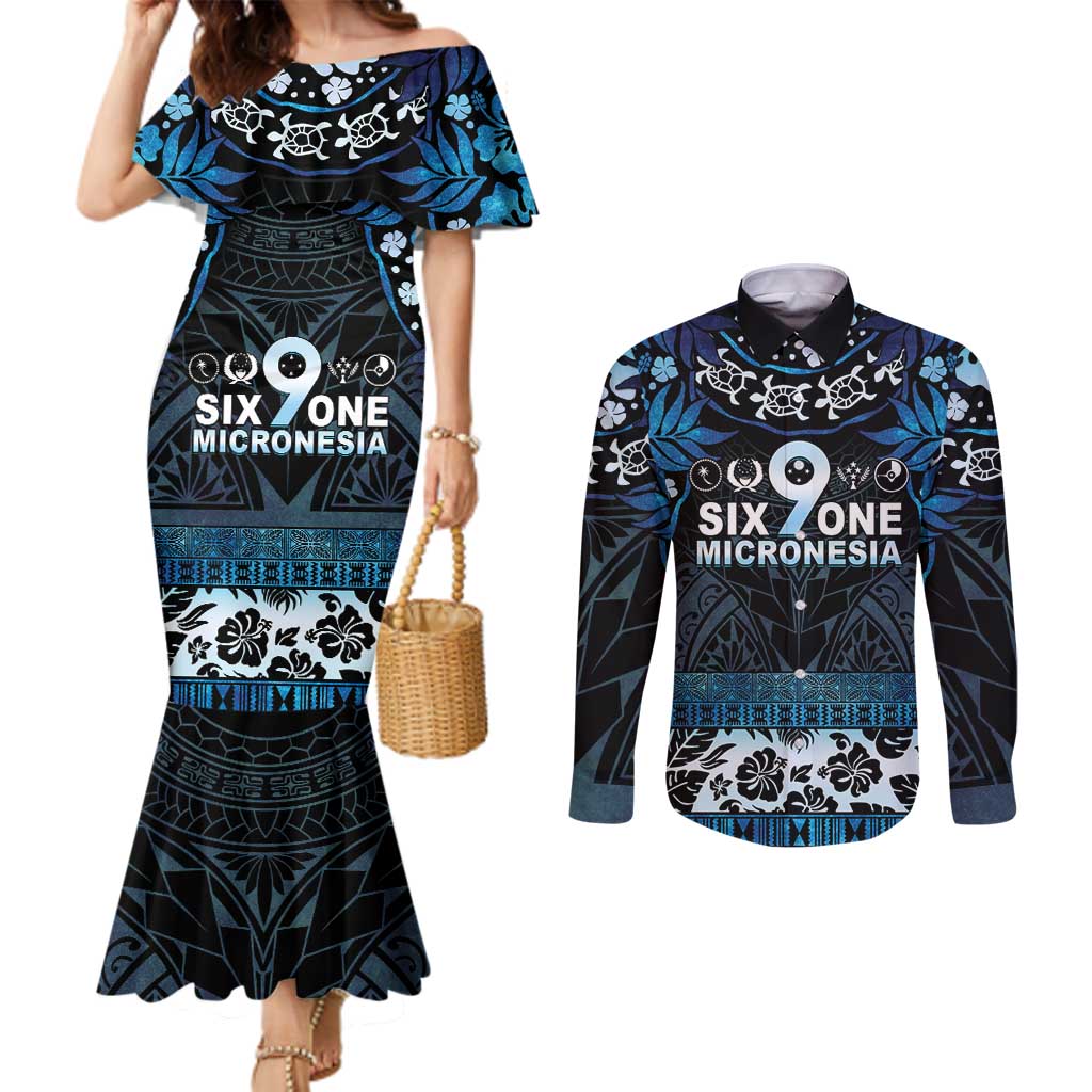 Micronesia FSM 691 Couples Matching Mermaid Dress and Long Sleeve Button Shirt Respect Culture