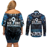 Micronesia FSM 691 Couples Matching Off Shoulder Short Dress and Long Sleeve Button Shirt Respect Culture