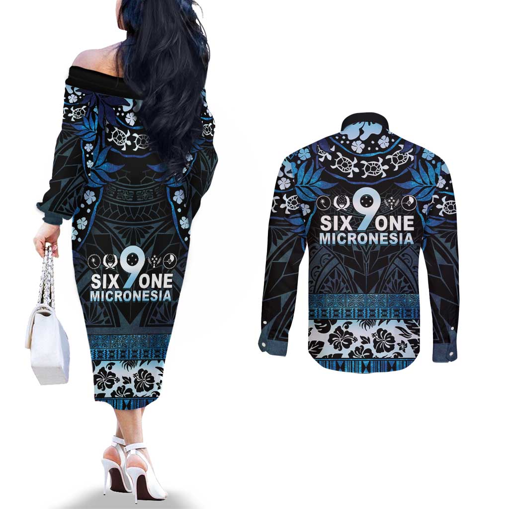 Micronesia FSM 691 Couples Matching Off The Shoulder Long Sleeve Dress and Long Sleeve Button Shirt Respect Culture
