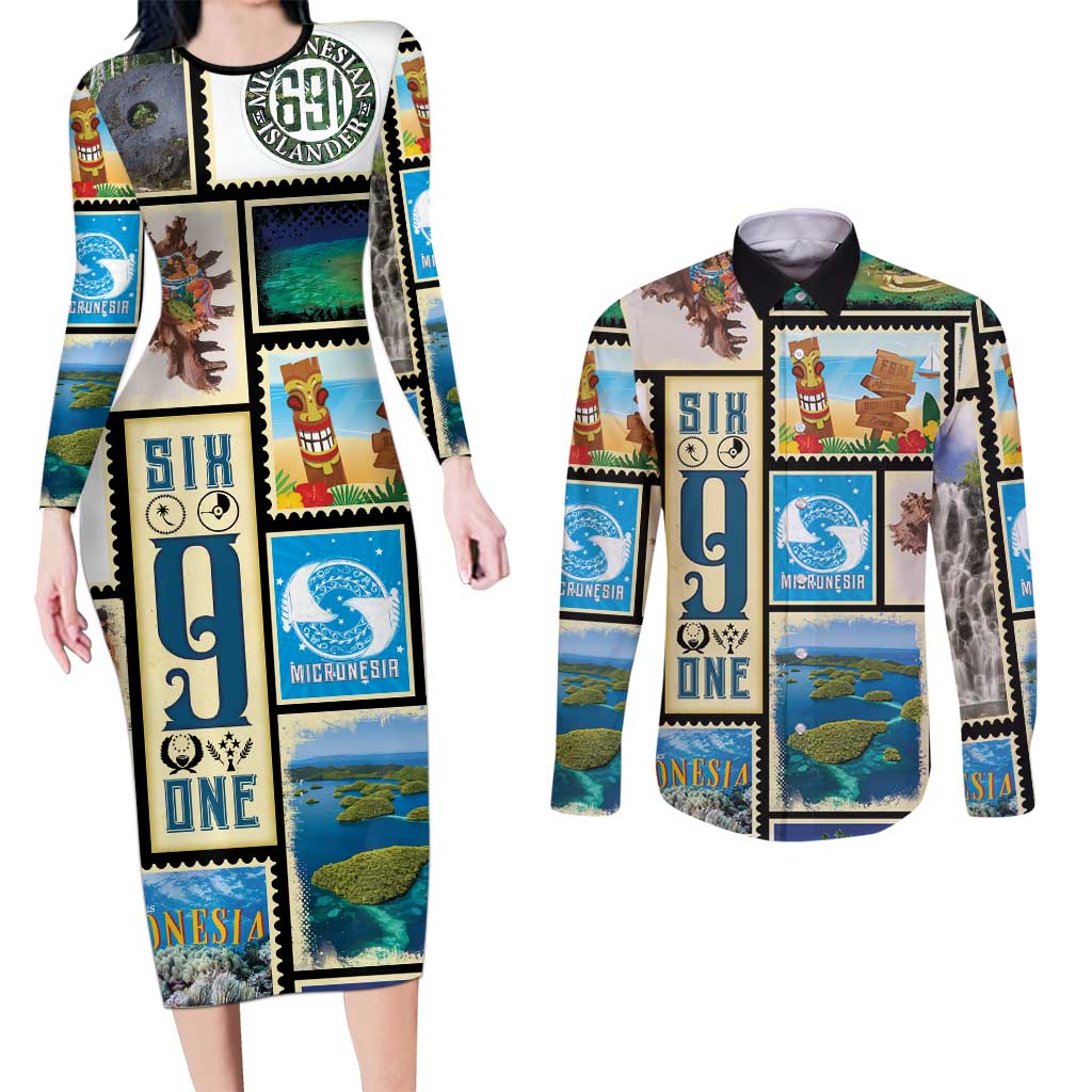 FSM Micronesia Culture Couples Matching Long Sleeve Bodycon Dress and Long Sleeve Button Shirt LT05 Colorful - Polynesian Pride
