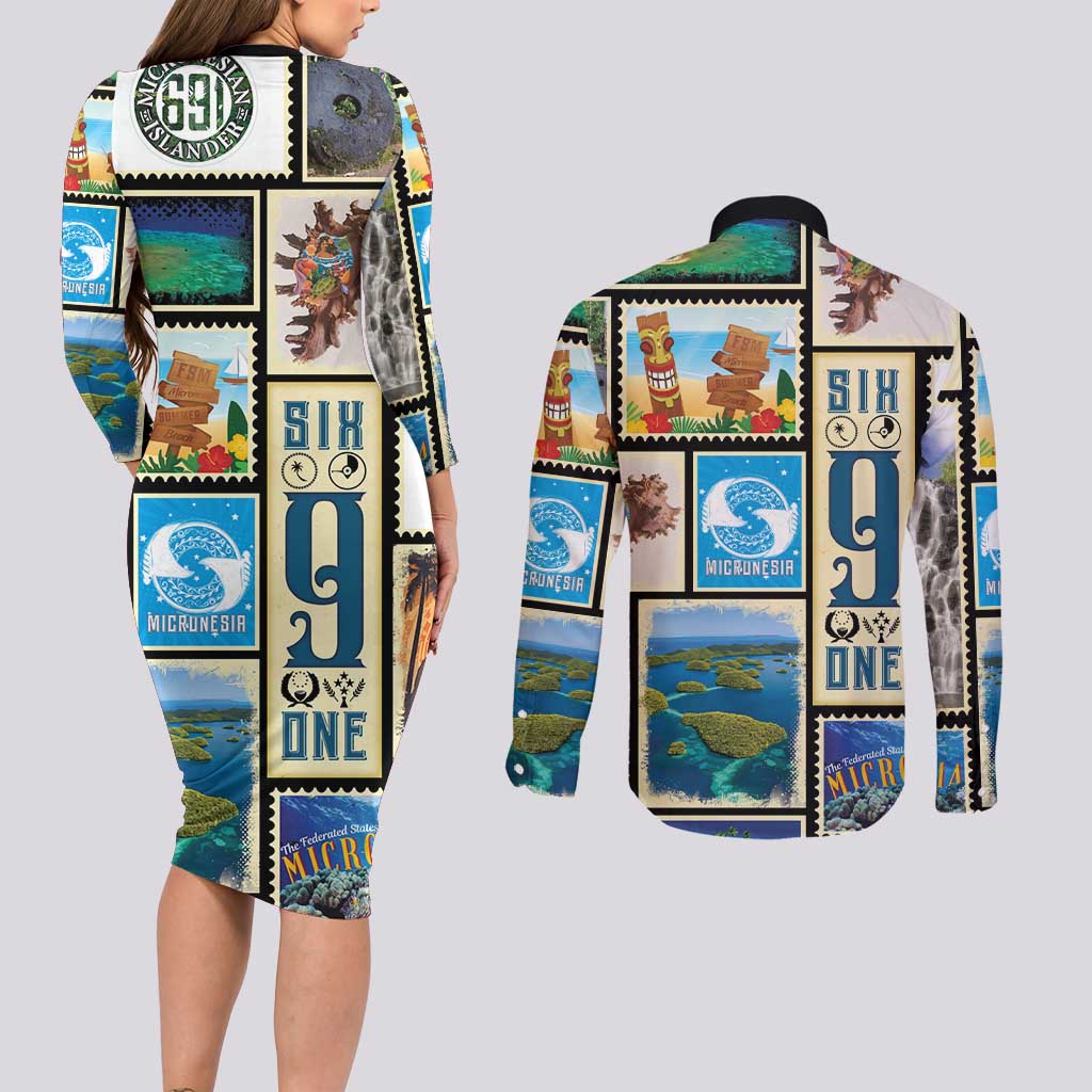 FSM Micronesia Culture Couples Matching Long Sleeve Bodycon Dress and Long Sleeve Button Shirt LT05 - Polynesian Pride