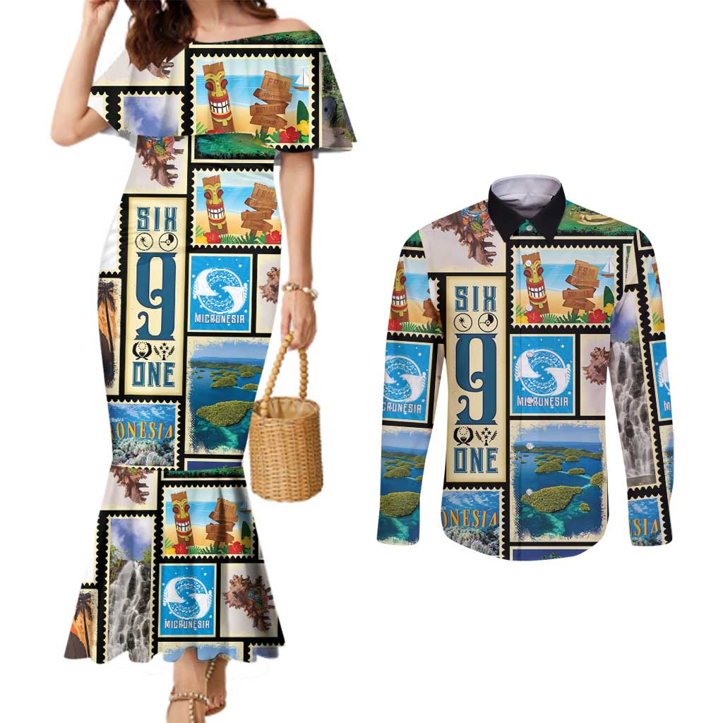 FSM Micronesia Culture Couples Matching Mermaid Dress and Long Sleeve Button Shirt