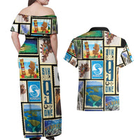 FSM Micronesia Culture Couples Matching Off Shoulder Maxi Dress and Hawaiian Shirt