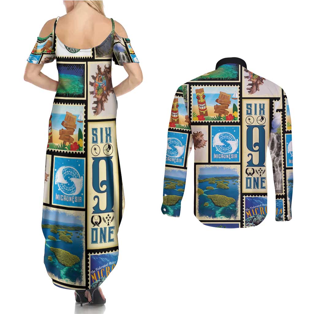 FSM Micronesia Culture Couples Matching Summer Maxi Dress and Long Sleeve Button Shirt