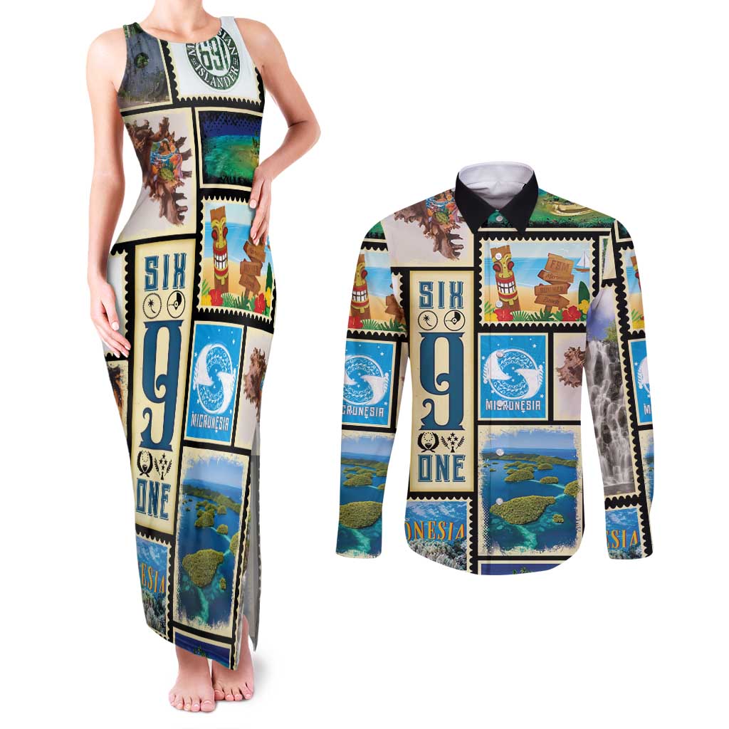 FSM Micronesia Culture Couples Matching Tank Maxi Dress and Long Sleeve Button Shirt