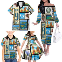 FSM Micronesia Culture Family Matching Off The Shoulder Long Sleeve Dress and Hawaiian Shirt